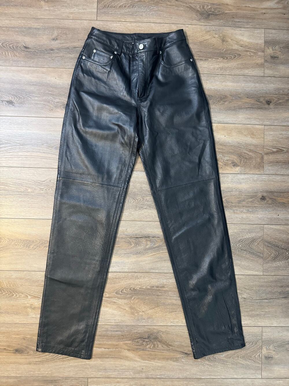 VTG 90s Newport News Jeanology Leather Pants High Waisted Straight Black 6T Tall